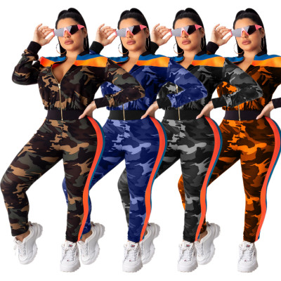 Hot Sale Female Outdoor 2 Pieces Camouflage Track Suits LA3135
