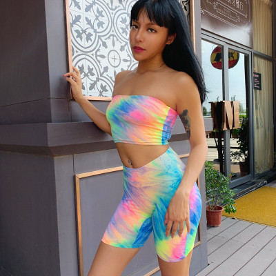 Tie-dye tube top shorts 2 piece set S960996A