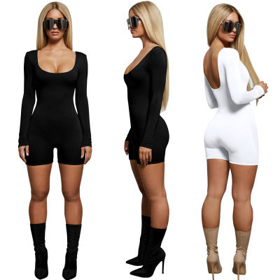 Cheap Stretchy Black/White Bodycon Short Jumpsuit WMZ2374
