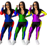 Sport Winter Hot Sale Two Pieces Color Block Zipper Outfits JH124