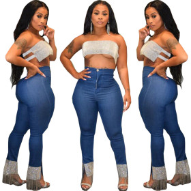 Personality Irregular Tassel High Waist Skinny Jeans HG5285