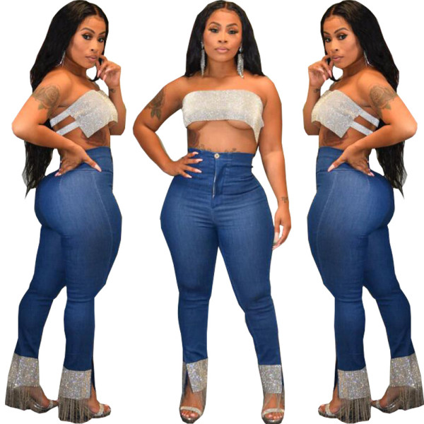 Personality Irregular Tassel High Waist Skinny Jeans HG5285