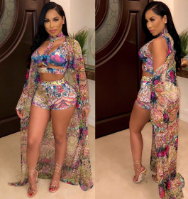Euramerican Digital Printing 3 Pieces Swimsuits For Women D8233