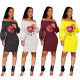 Lips sexy lantern sleeve dress women's clothing S6114