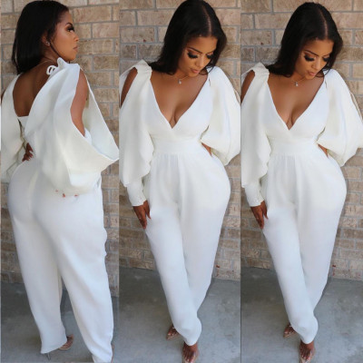 Sexy irregular solid color jumpsuit HY5099