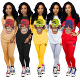 Wholesale Comfy Cartoon Decal Two-Piece Leisure Outfits TRS977