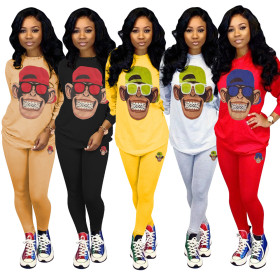 Wholesale Comfy Cartoon Decal Two-Piece Leisure Outfits TRS977