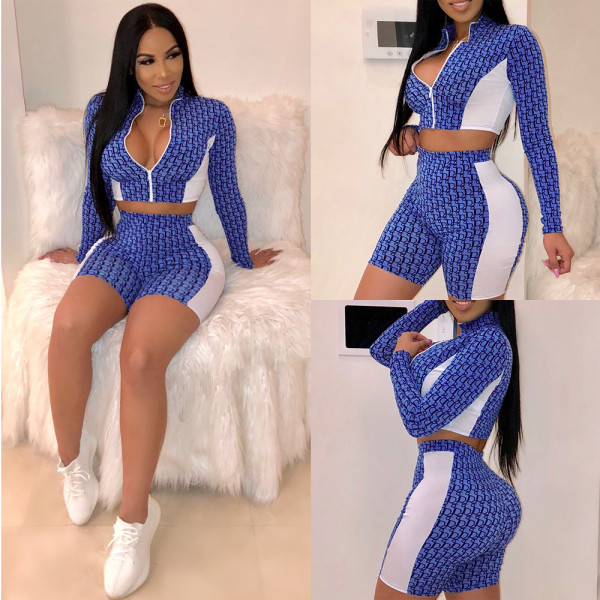 Running Ladies Bodycon Printing Short Suits K8680