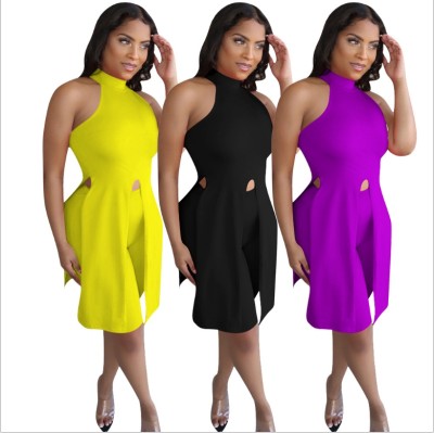 Women's solid color irregular sexy casual sports two-piece suit MN1008