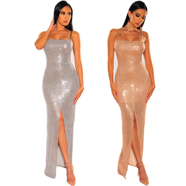 Fashion sexy slim-fit suspender long evening dress with split ends and legs temperament dress CCY862