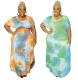 Tie-dye printed side pockets V-neck looser plus size women's dress OSS20826