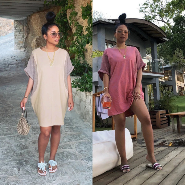 Leisure Contrast Color Round Collar Loose Short Dress KF121