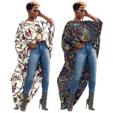 Hot Sell Printed Loose Cut Out Chiffon Dress Long Blouse GL6095