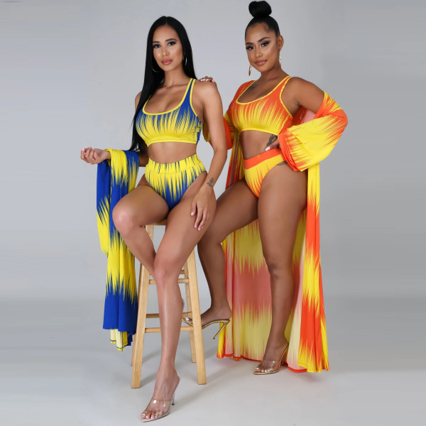 Sexy Printed Bikini With Coat Swimwear YF8601