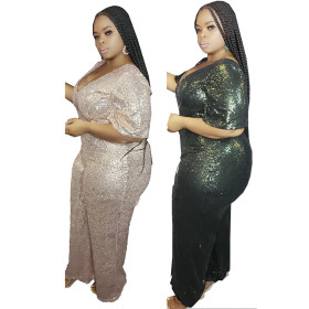 Solid color sequined jumpsuit YF1074