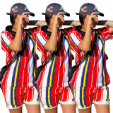 Women Hiking Stripe Sets Leisure Shorts Suits SMD7015