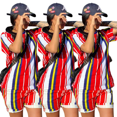 Women Hiking Stripe Sets Leisure Shorts Suits SMD7015
