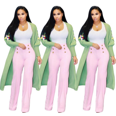 Mature Women Winter Embriodery Long Sleeve Cardigan Long Coat ZH5166