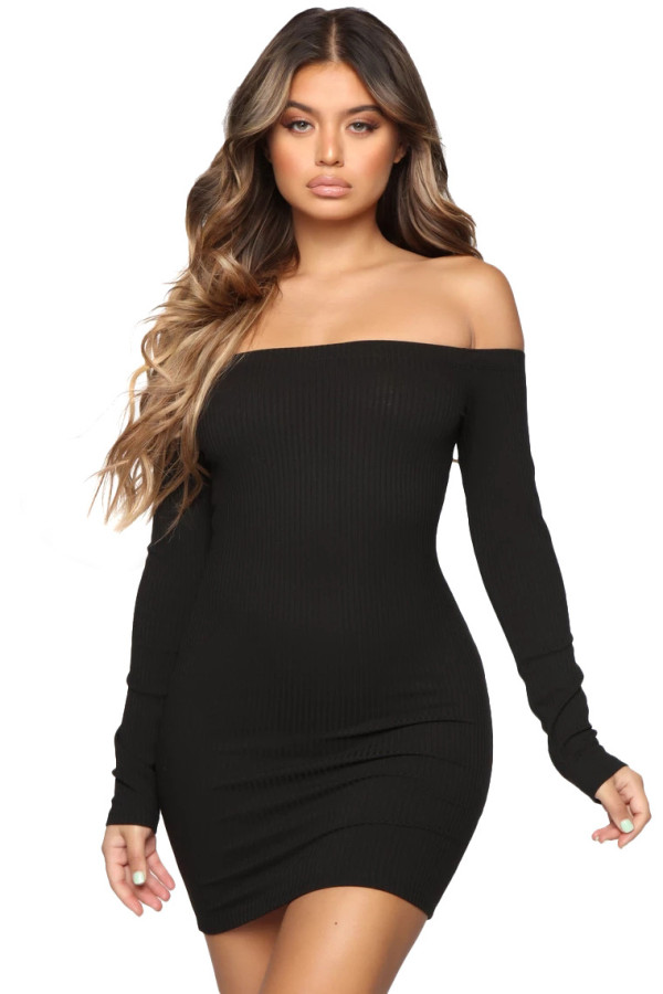 Solid color long sleeve drop shoulder dress MZ2465