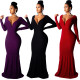 Party Elegant V Neck Backless Long Dress QZ4523
