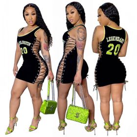 Nightclub style sexy silk empty letter printed dress YS346