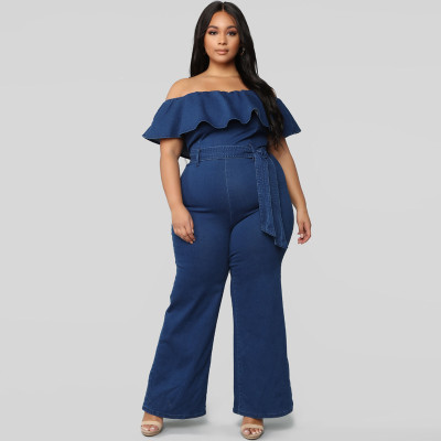 Wash water ruffled shoulder tight sexy jumpsuit OSS19198