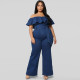 Wash water ruffled shoulder tight sexy jumpsuit OSS19198