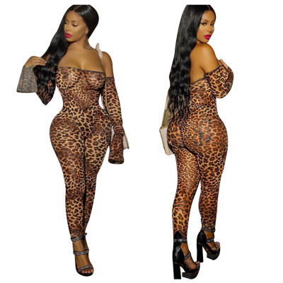 Trendy Leopard Print Clubwear Strapless Long Jumpsuit MY9501