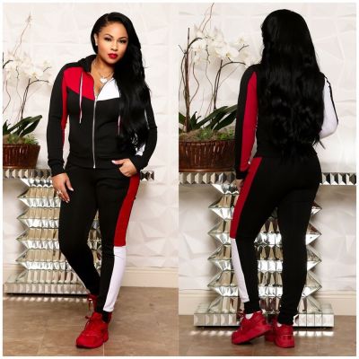 Latest Color Patchwork Women Hooded Track Suits ORY5075