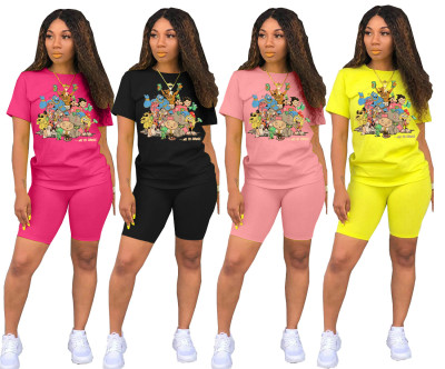 Cartoon pattern stickers leisure sports shorts two-piece set DM8118