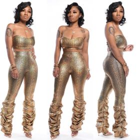 Strapless Top Fold Tight Pants Glitter Fashion Lady Outfits HG5293