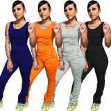 Fashion casual round neck solid color jumpsuit WY6667