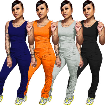 Fashion casual round neck solid color jumpsuit WY6667