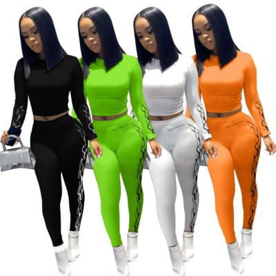 Standard size fashion printed casual long-sleeved trouser suit QQ5199