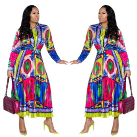 National Style Multicolor Outfits Long Sleeves Shirt Pleated Skirt YZ1835