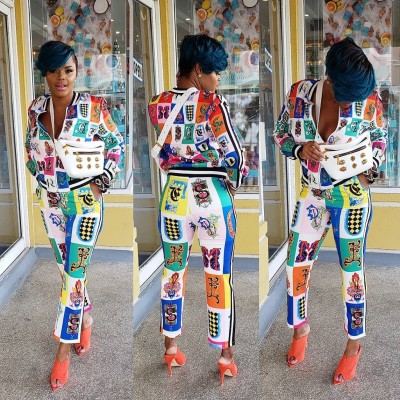 Colorful Print Coats Skinny Pants Tracksuits MR157