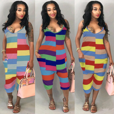 Casual Harem Pants Color Patchwork Sleeveless Jumpsuit DN8269