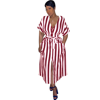New Arrival Stripe Blouse Short Sleeve Women Dress LM9083