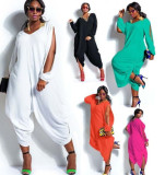 Irregular Plus Size Solid Color Loose Sport Jumpsuit GLX88190