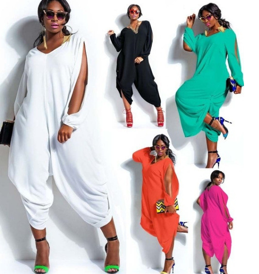 Irregular Plus Size Solid Color Loose Sport Jumpsuit GLX88190