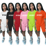 Classic letter offset two-piece solid color set M1070