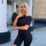 Sexy Solid Color Zipper V-Neck Short Sleeves Bodycon Jumpsuit P1736930