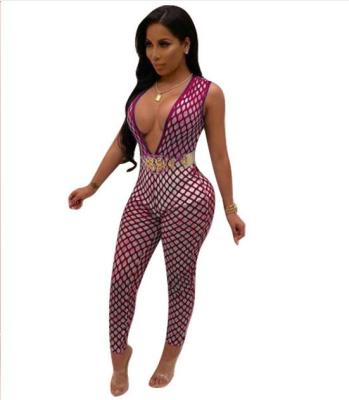 Sexy Deep V Neck Sleeveless Red Jumpsuit H9475