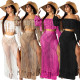 Sexy Tassel Crop Tops With Hollow Out knitting Skirts 2 Pcst Sets TRS938