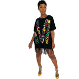 Leisure Letters Printing Blouse Dress With Tassel ORY5122