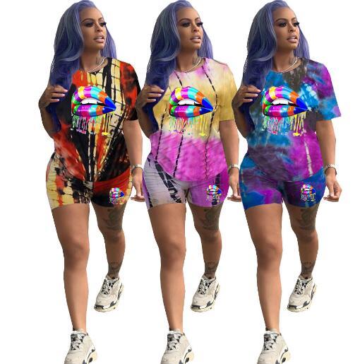 Street hipster tie-dye lips print two-piece set DN8393