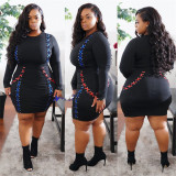 Oversized Women Corns Webbing Contrast Color Mini Fat Women Dress SJ6076