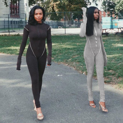 Fall women's new style personality reverse wear design high waist slim sports jumpsuit P1738272
