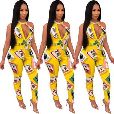 Halter Neck Backless Bodycon Jumpsuits ED8081