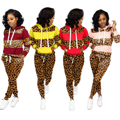 Leopard Printed Patchwork Casual Sets For Women YX9158